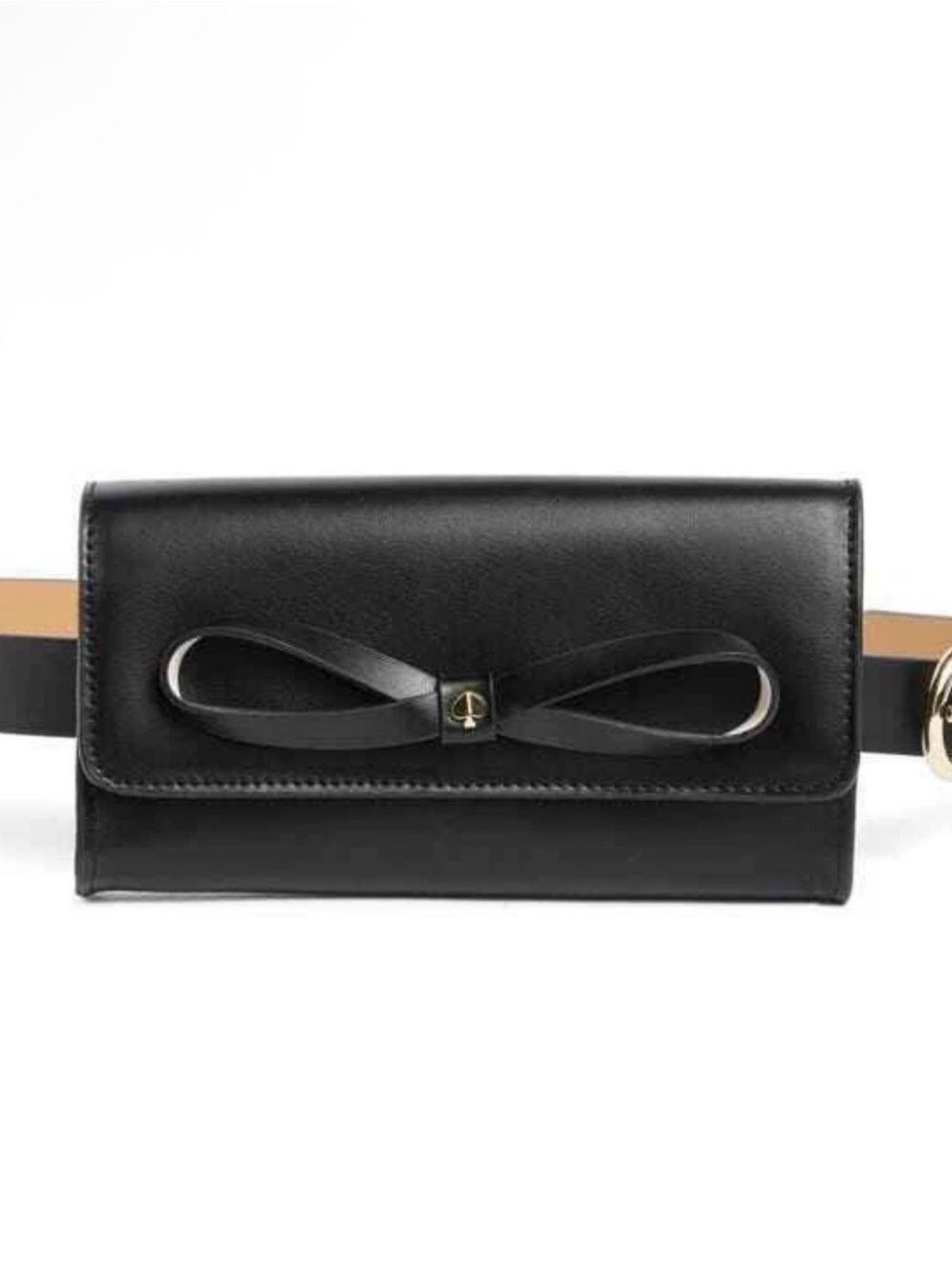 NWT Kate Spade Adjustable Black Leather Bow Belt Bag, Size S/M - Picture 2 of 8